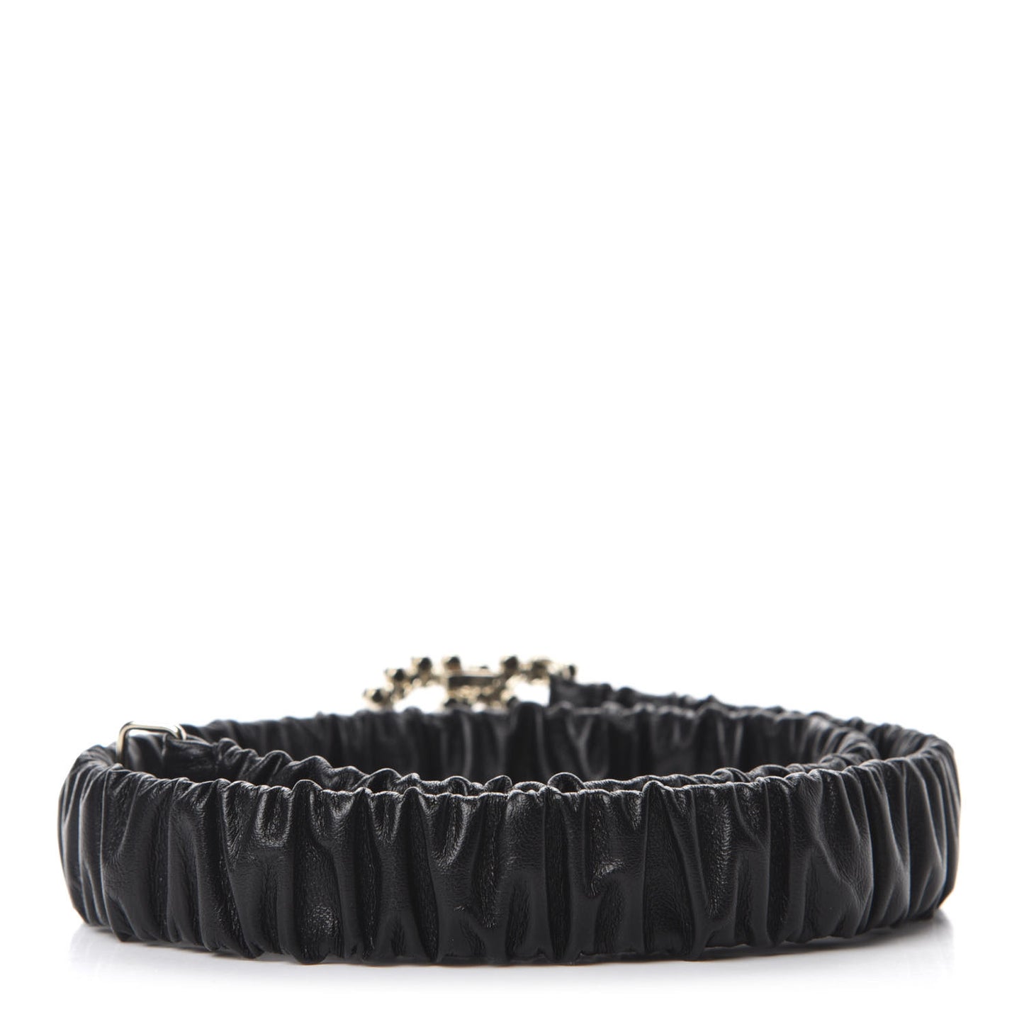 Calfskin Strass Ruched Rope CC Belt 75 30 Black