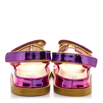 Chanel Metallic Laminated Calfskin Crystal Star CC Velcro Dad Sandals 40 Gold Multicolor 5 of 10