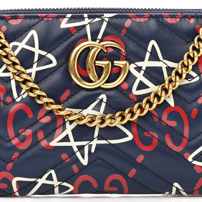 Gucci Calfskin Matelasse GucciGhost Mini GG Marmont Chain Bag Blue Agata Hibiscus Red 7 of 9