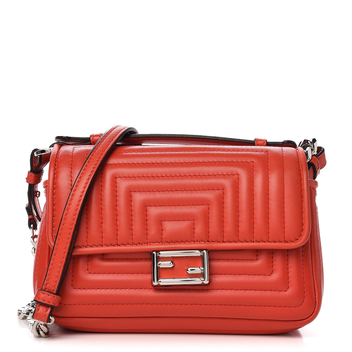 Fendi Shiny Nappa Trapuntata Micro Double Baguette Papavero 1 of 10