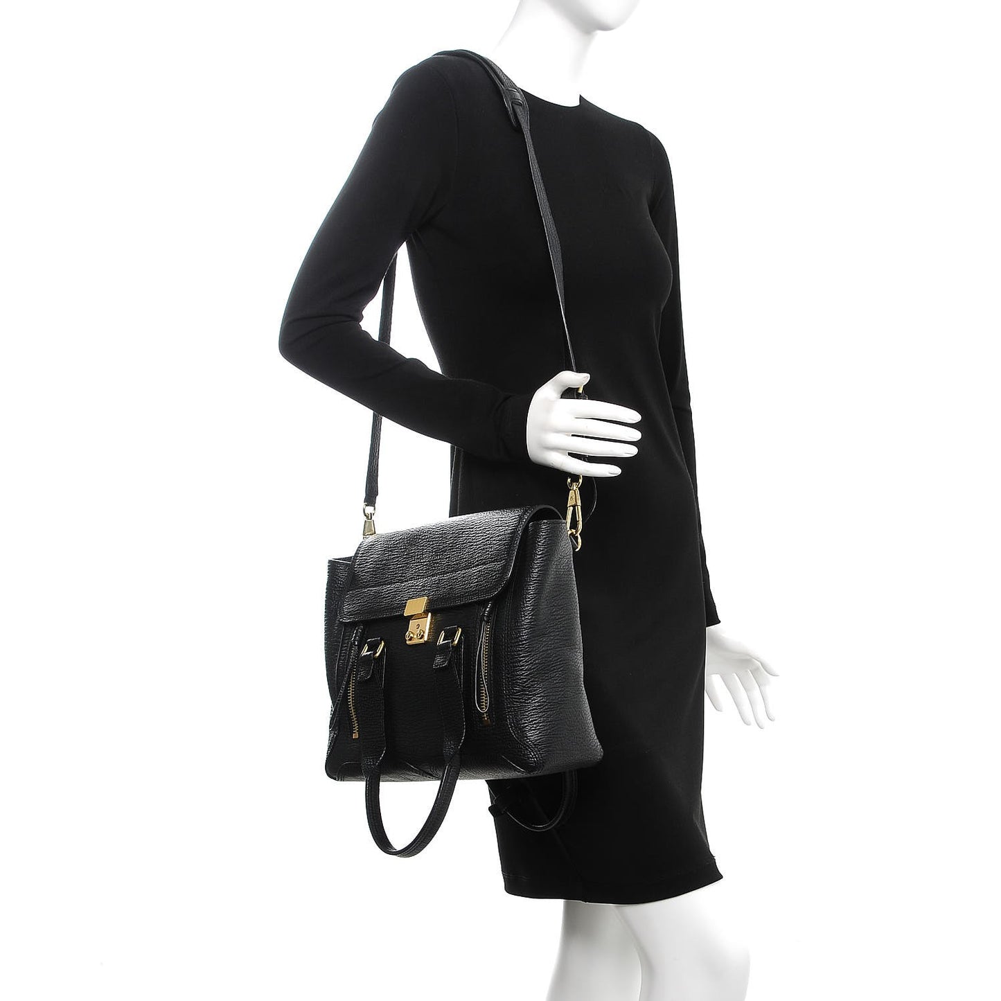 3.1 Textured Calfskin Medium Pashli Satchel Black