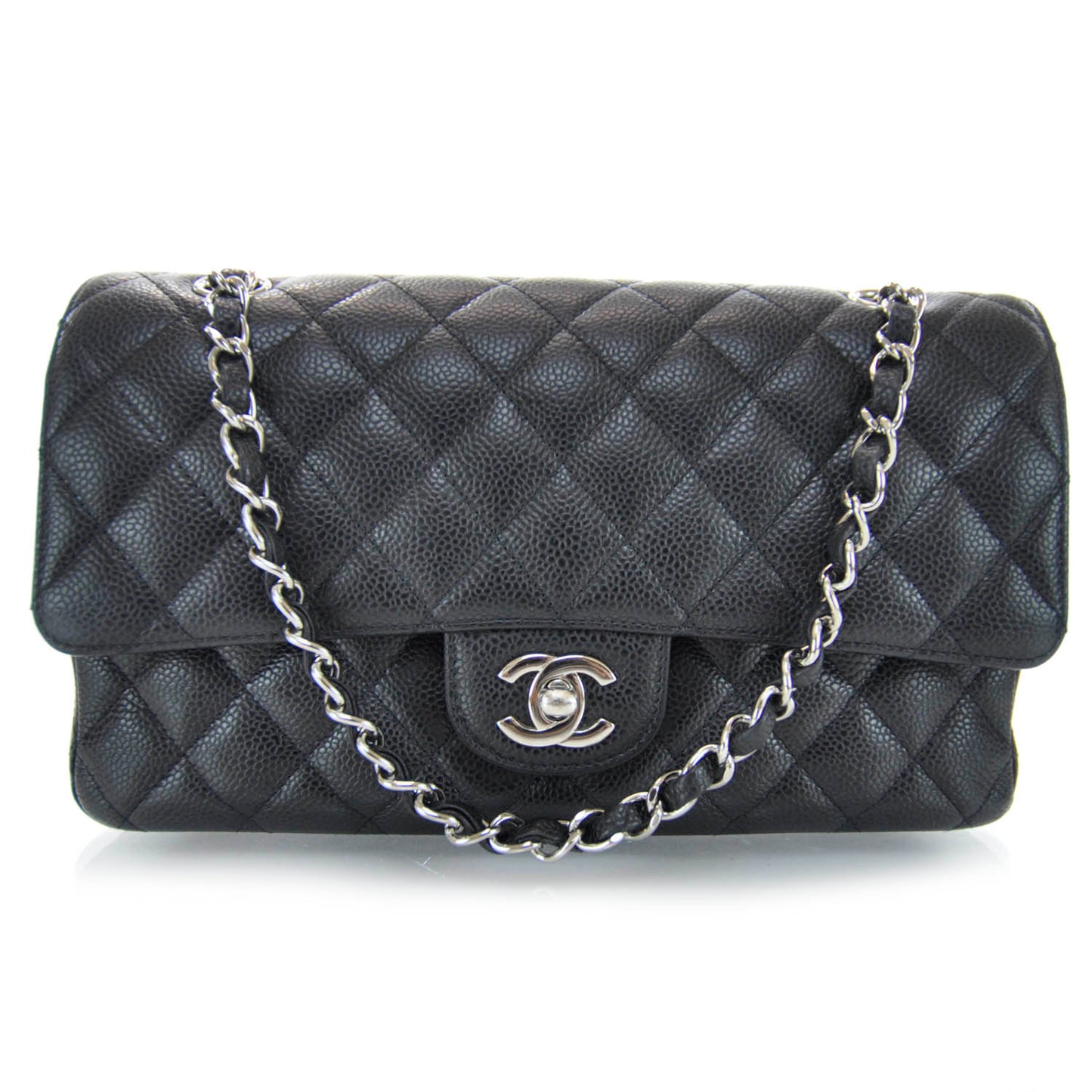 Caviar Quilted Medium Double Flap Black