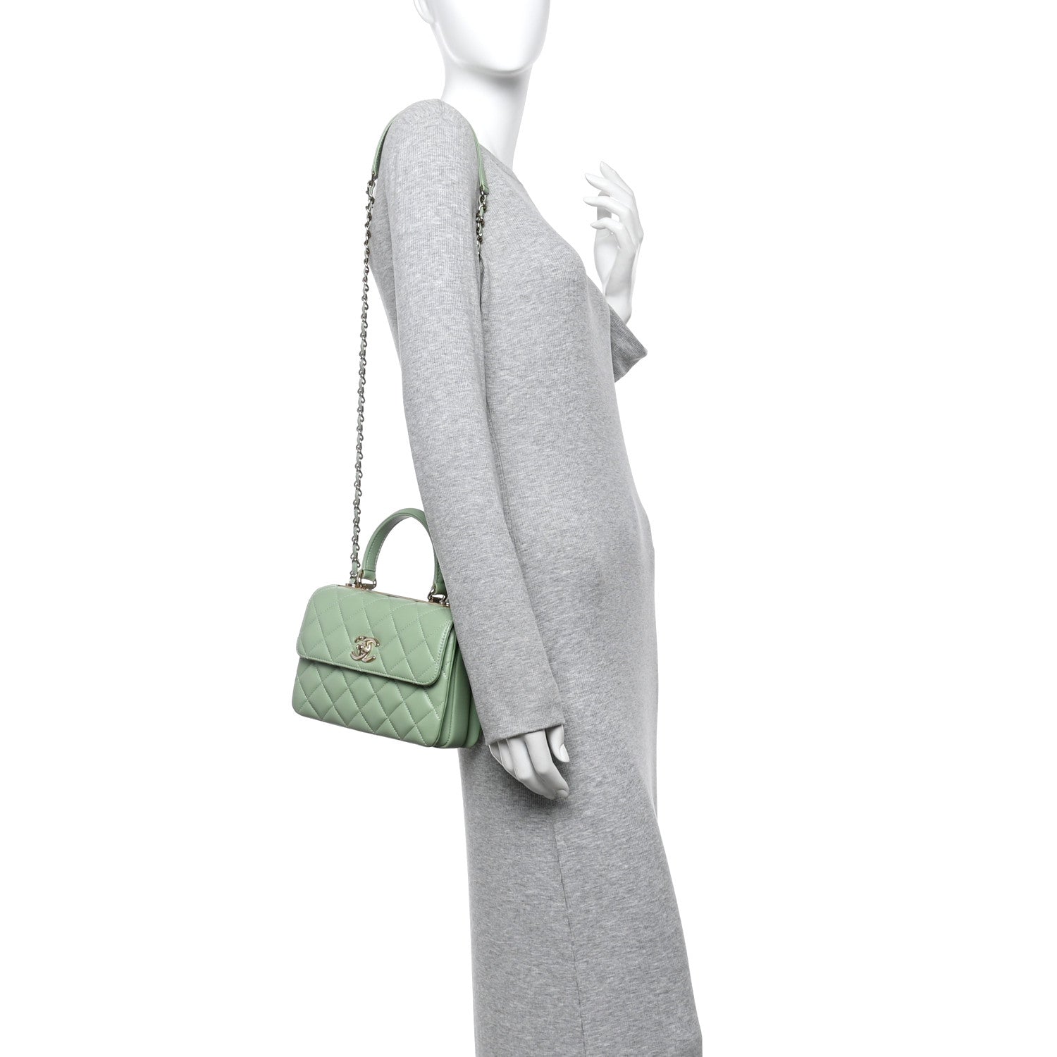 Chanel Lambskin Lacquered Quilted Mini Trendy CC Dual Handle Flap Bag Light Green 2 of 11