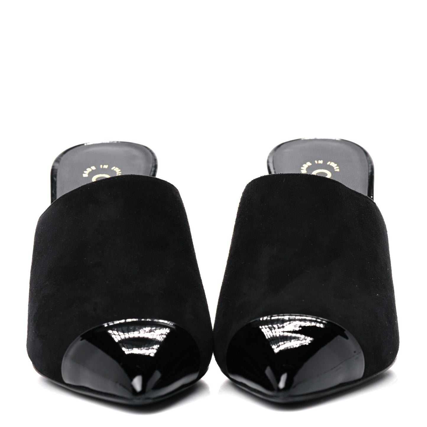 Suede Patent Calfskin Cap Toe Pearl Mule 38.5 Black