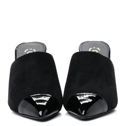 Chanel Suede Patent Calfskin Cap Toe Pearl Mule 38.5 Black 2 of 11