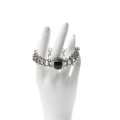 David Yurman Sterling Silver Diamond Black Onyx Albion Cable Chain Bracelet 2 of 4