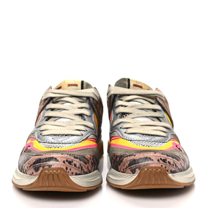 Gucci Suede Calfskin Tejus Printed Womens Ultrapace Sneakers 36 Pink Silver Oatmeal Yolk 2 of 8