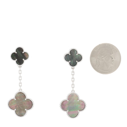 Van Cleef & Arpels 18K White Gold Gray Mother of Pearl 2 Motifs Magic Alhambra Earrings 2 of 4