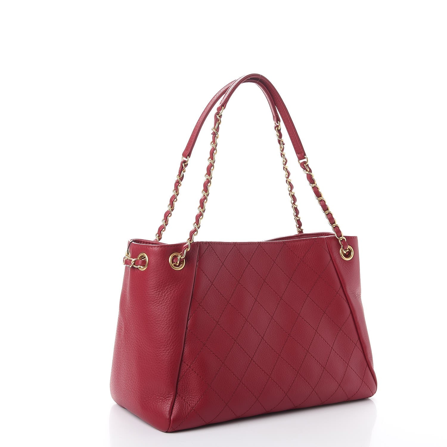 Chanel Grained Calfskin Stitched Supple Rock Shopping Tote Burgundy 3 of 12