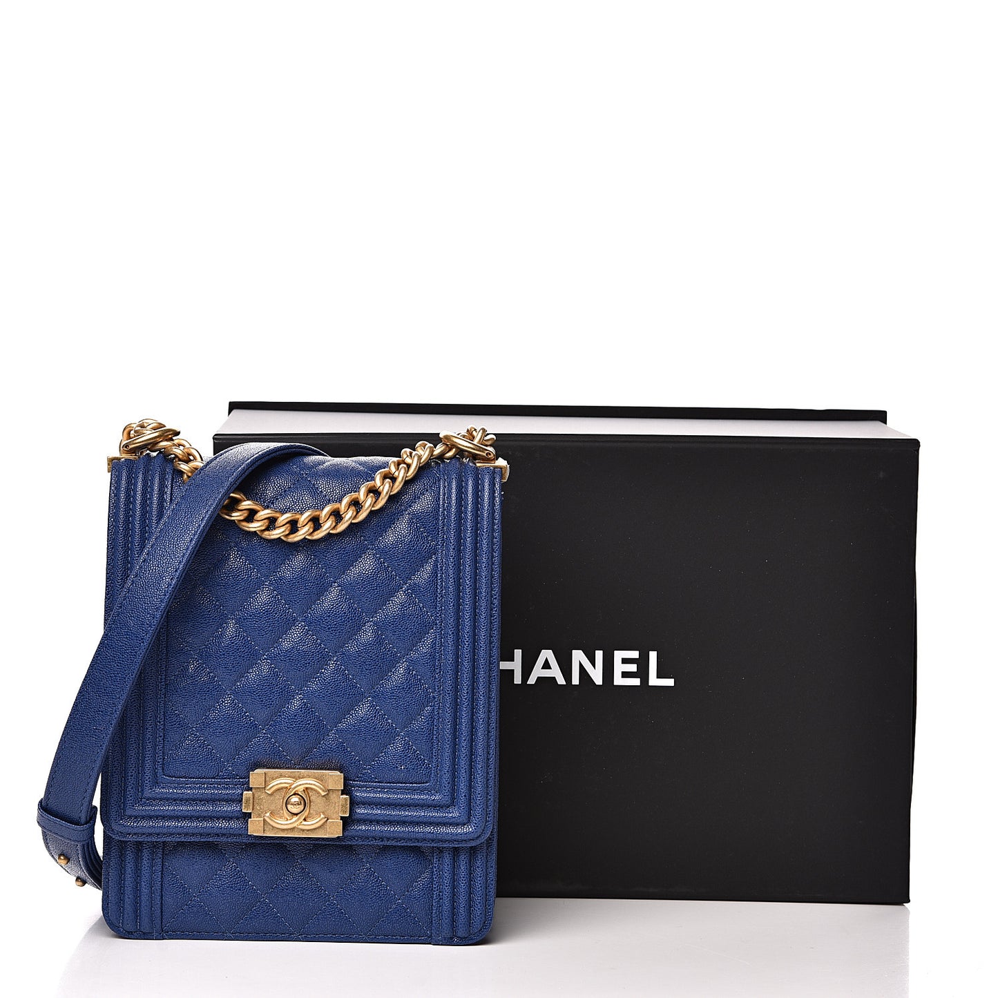 Caviar Quilted North South Boy Flap Blue