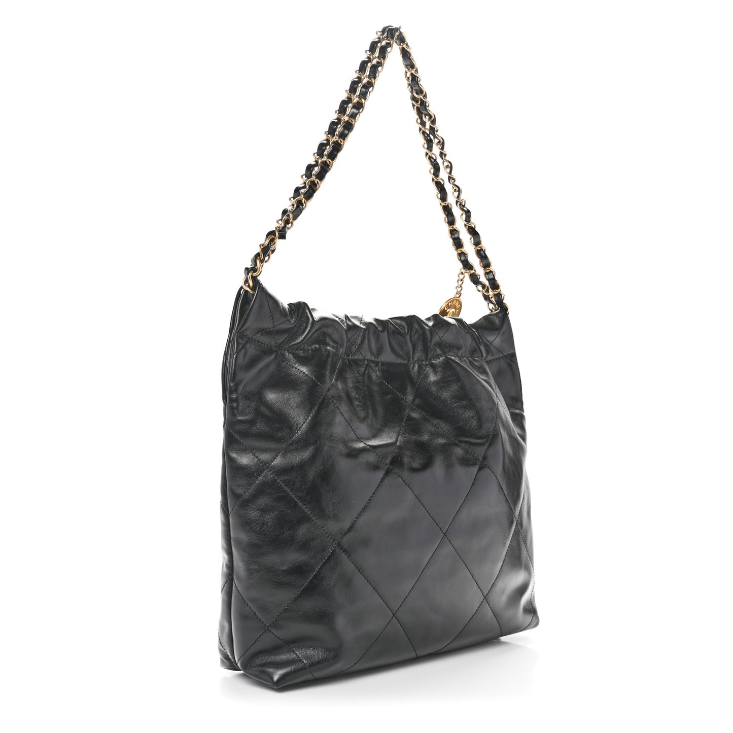 Shiny Calfskin Quilted Small Chanel 22 Black