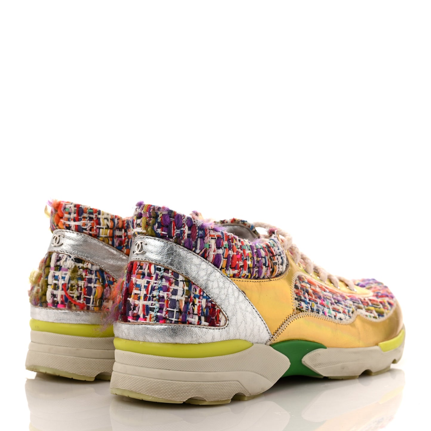 Tweed Lambskin Runway Sneakers 39 Silver Multicolor