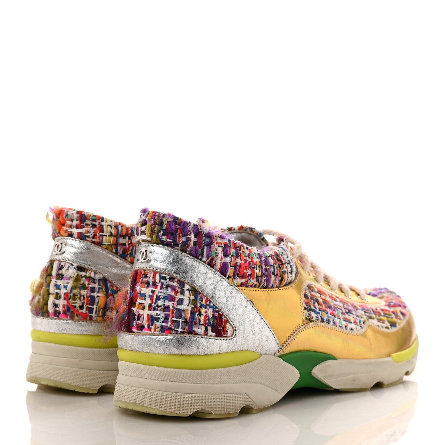 Chanel Tweed Lambskin Runway Sneakers 39 Silver Multicolor 4 of 9