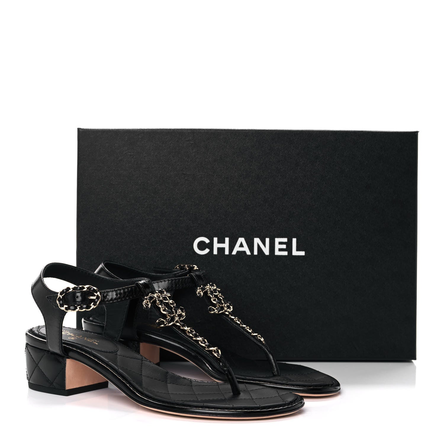 Chanel Lambskin Chain CC Logo Thong Sandals 36.5 Black 9 of 9