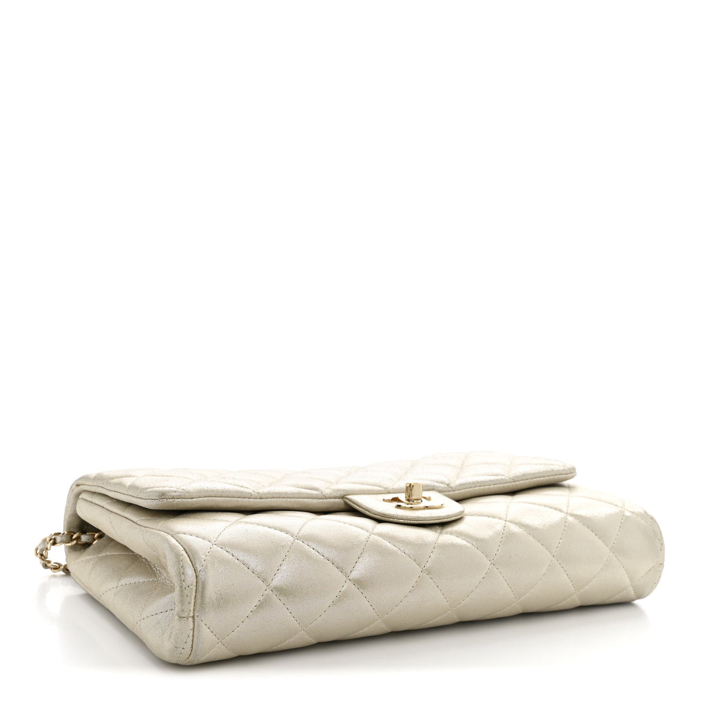 Iridescent Calfskin Quilted Clutch With Chain Flap Light Gold