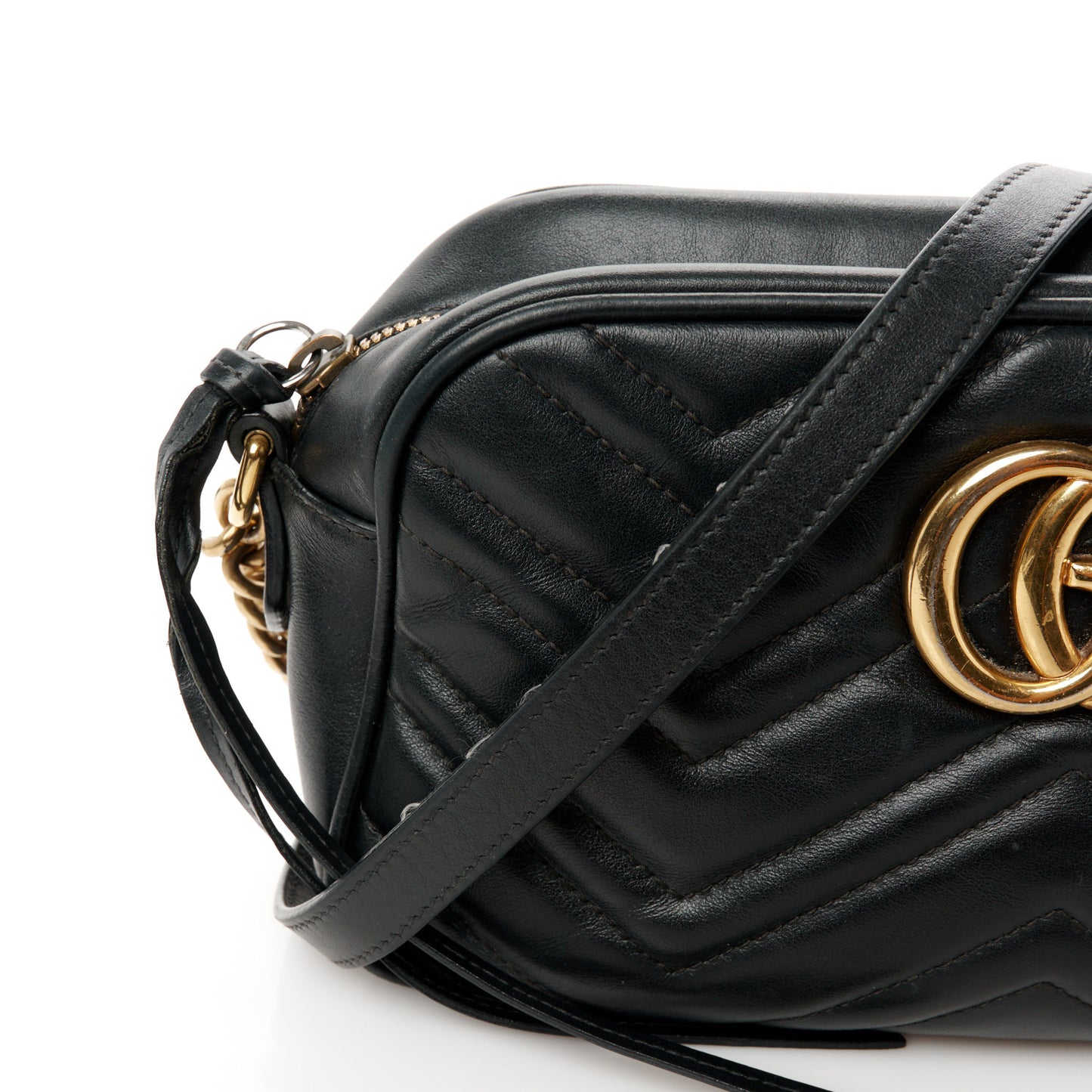 Calfskin Matelasse Small GG Marmont Chain Shoulder Bag Black