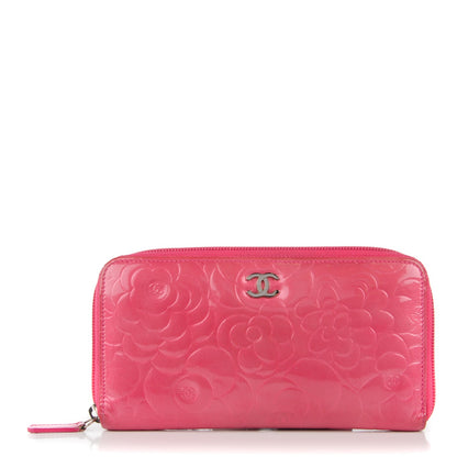 Chanel Patent Camellia Embossed Large Gusset Zip Around Wallet Pink 1 of 8