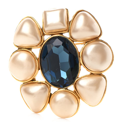 Chanel Gripoix Poured Glass Pearl Brooch Gold Blue 1 of 5
