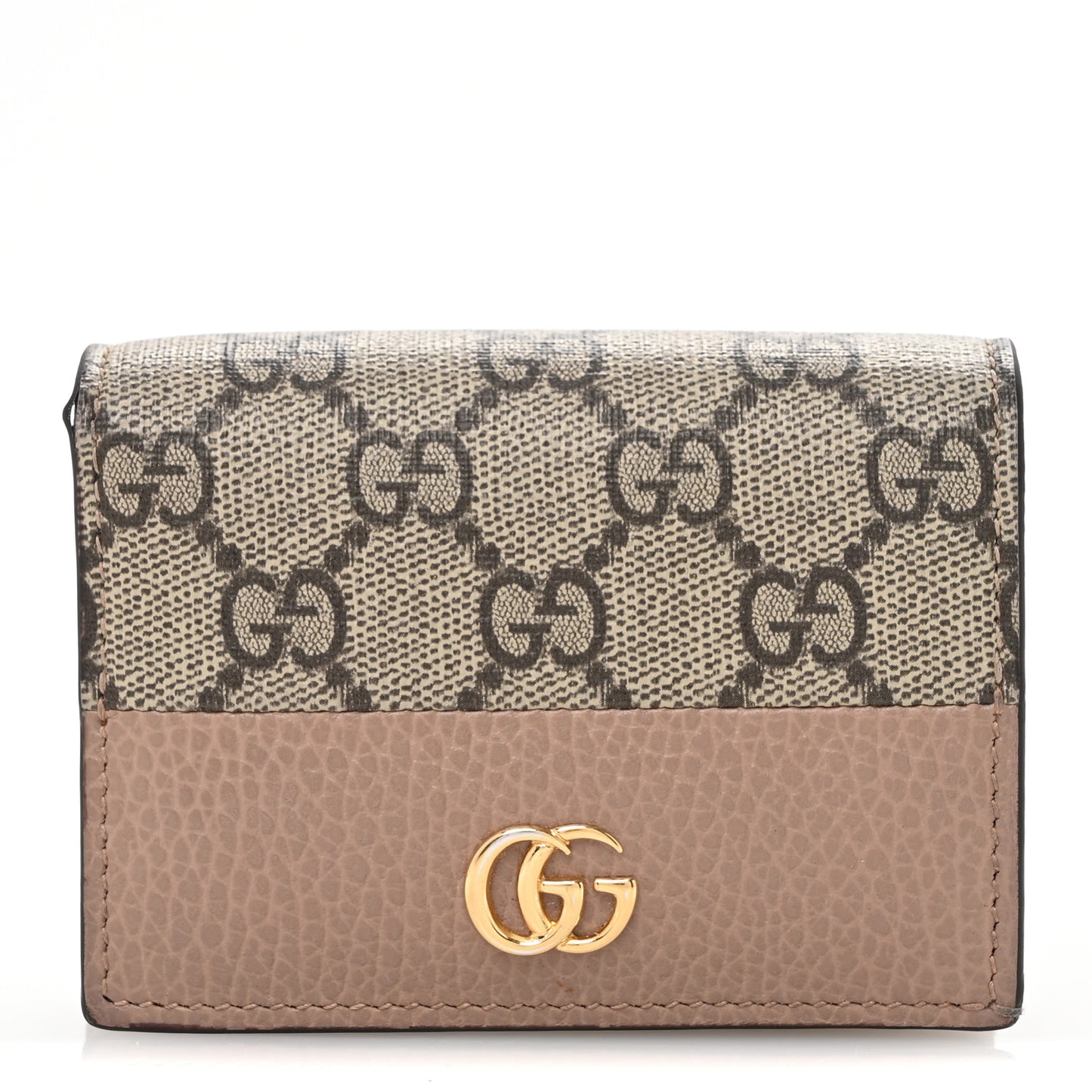 Dollar Calfskin GG Supreme Monogram GG Marmont Card Case Porcelain Rose Beige Ebony