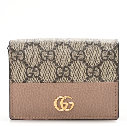 Gucci Dollar Calfskin GG Supreme Monogram GG Marmont Card Case Porcelain Rose Beige Ebony 1 of 11