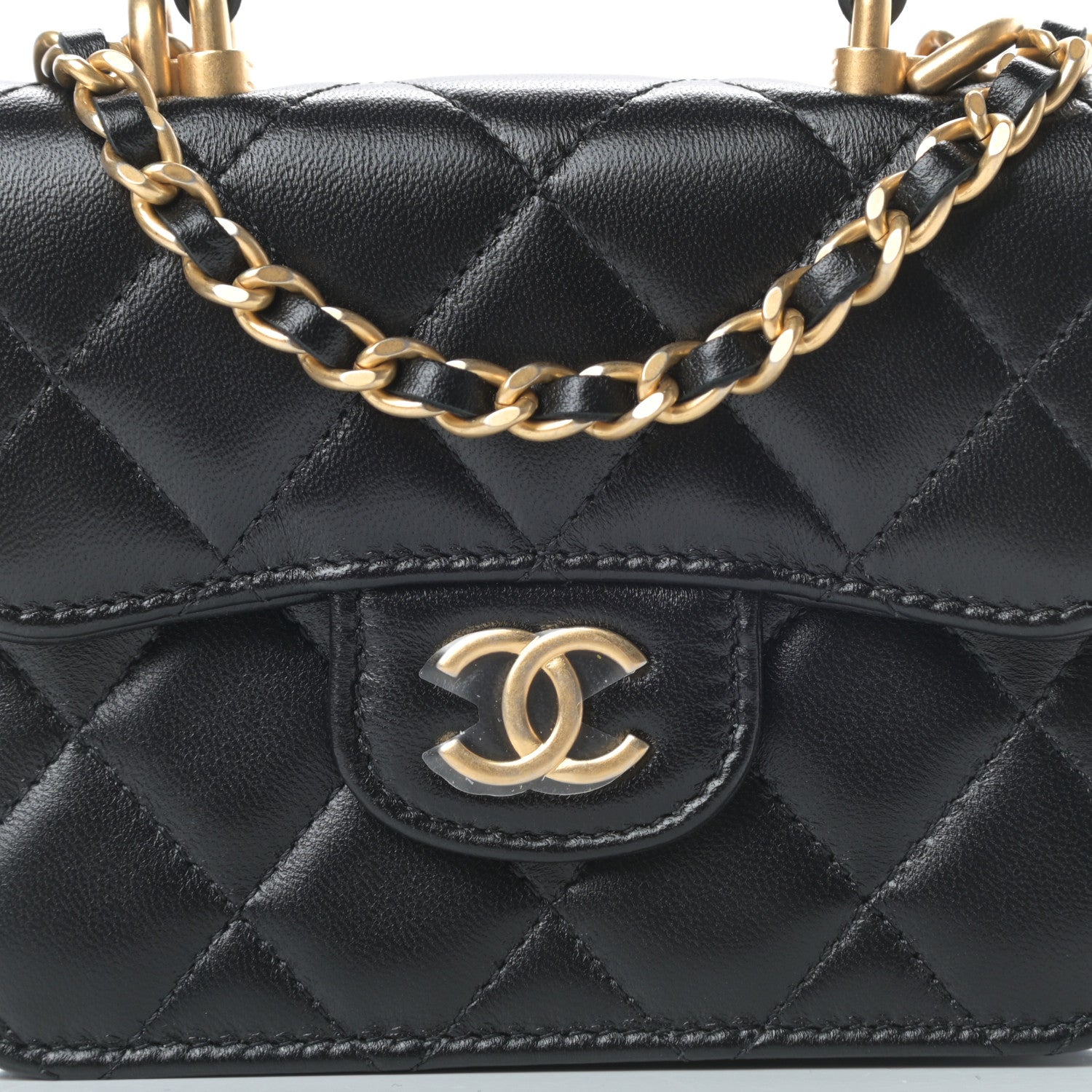 Chanel Lambskin Quilted Top Handle Flap Coin Purse With Chain Black 9 of 12
