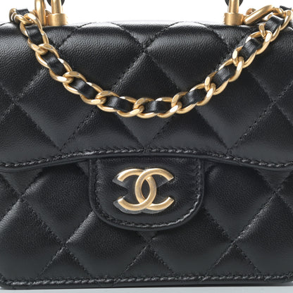 Chanel Lambskin Quilted Top Handle Flap Coin Purse With Chain Black 9 of 12