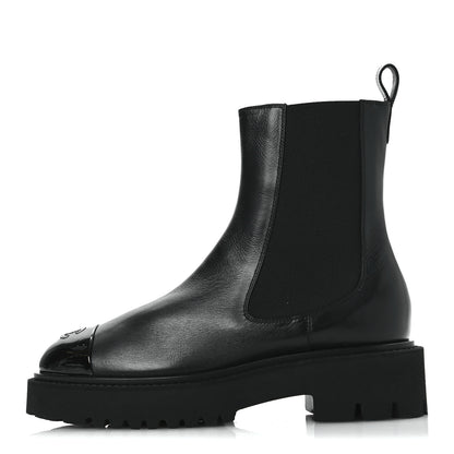 Chanel Crumpled Calfskin Patent Cap Toe Short Boots 39.5 Black 1 of 12
