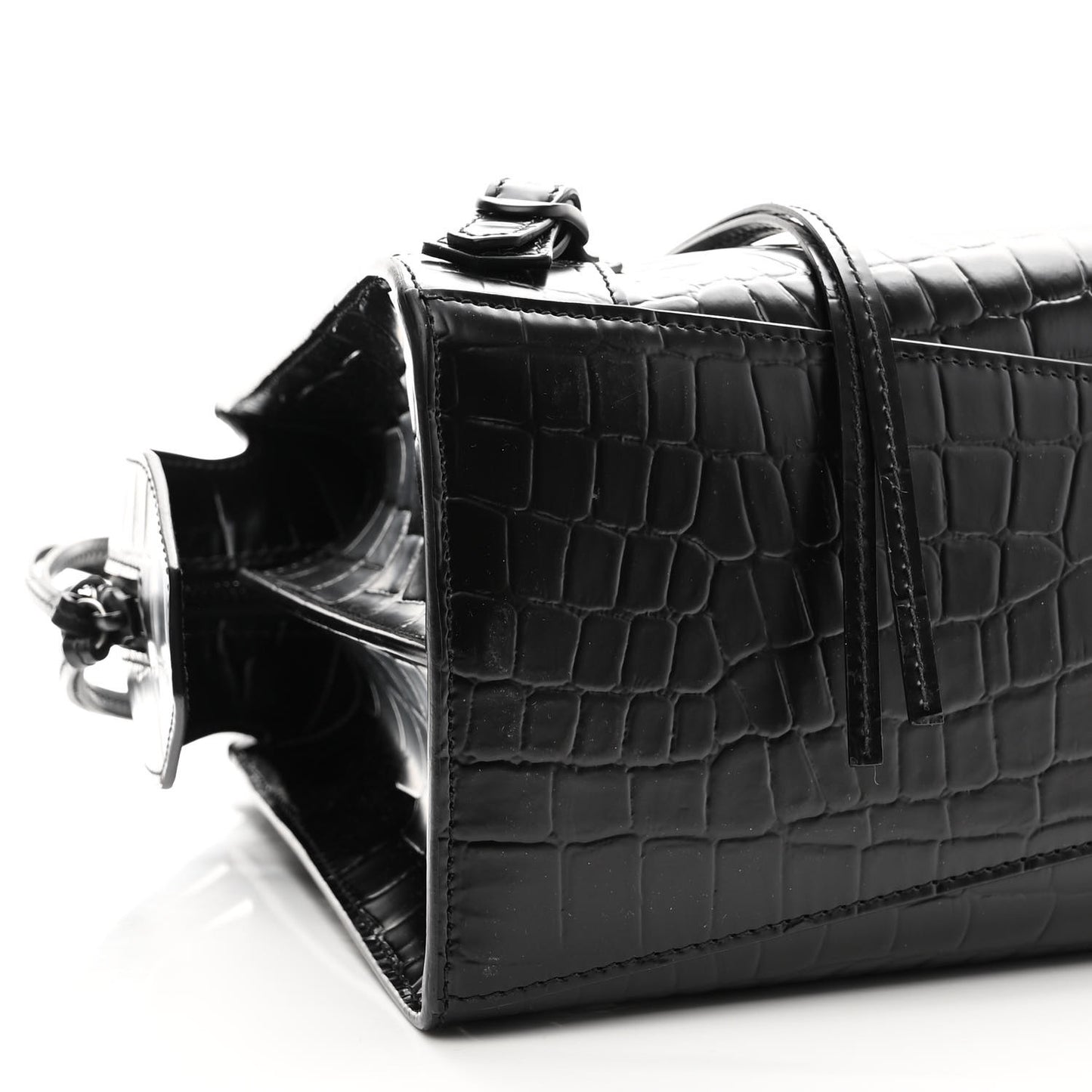 Semi Shiny Calfskin Crocodile Embossed Neo Classic Black Hardware S City Black