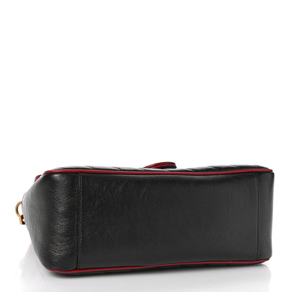 Gucci Vintage Effect Calfskin Matelasse Diagonal Small Torchon GG Marmont Top Handle Shoulder Bag Black Romantic Cherry 4 of 9