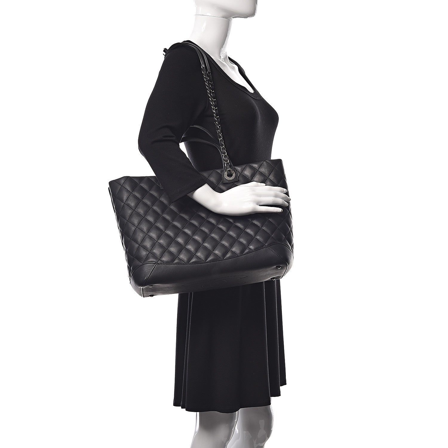 Chanel Calfskin Quilted Large Easy Shopping Tote Black 2 of 10