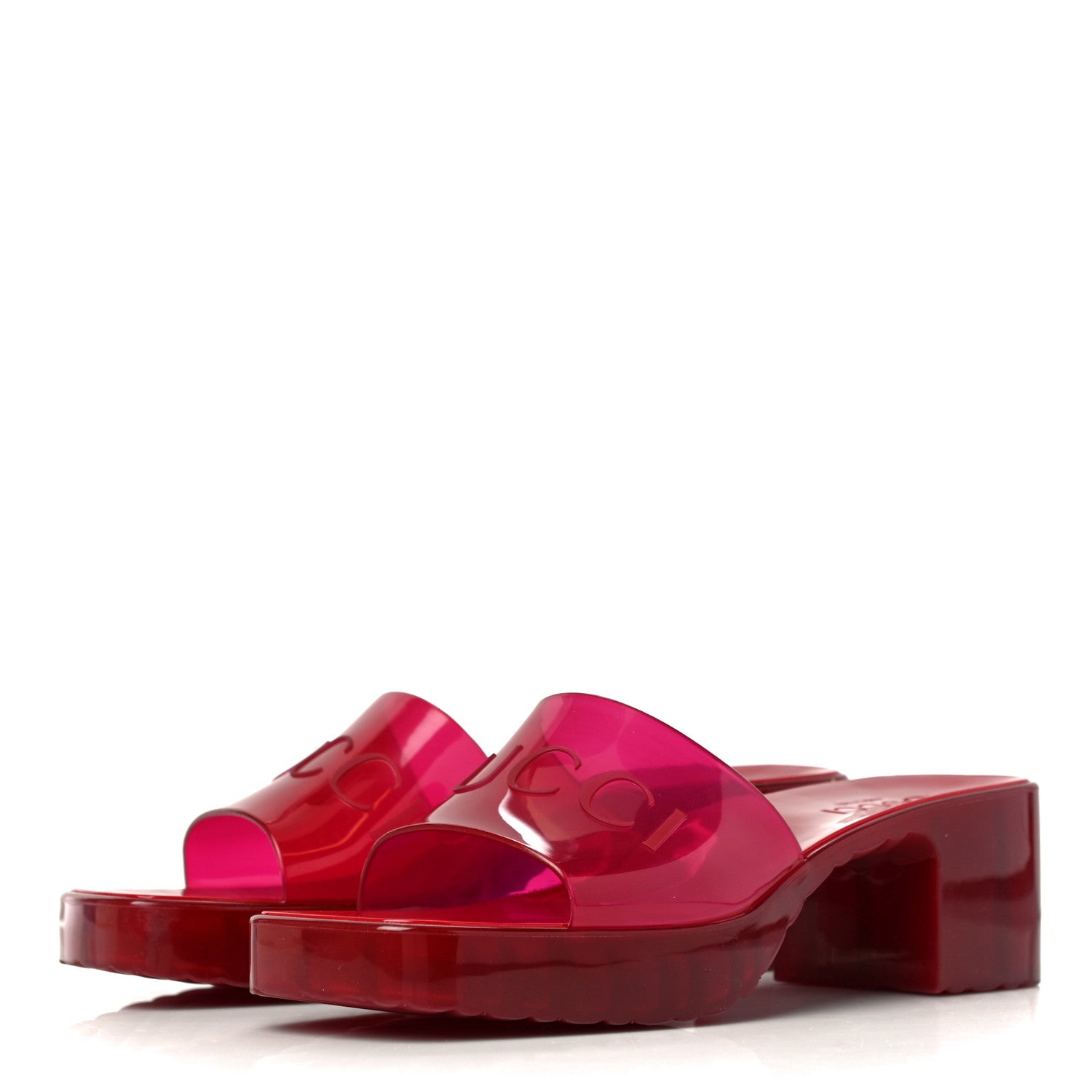 Gucci Rubber Gucci Logo Womens Platform 20/60mm Slide Sandals 37 Transparent Hibiscus Red 4 of 9