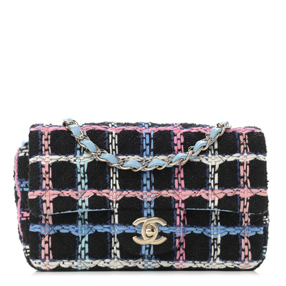 Chanel Tweed Quilted Mini Rectangular Flap Black Pink Blue Ecru 1 of 13