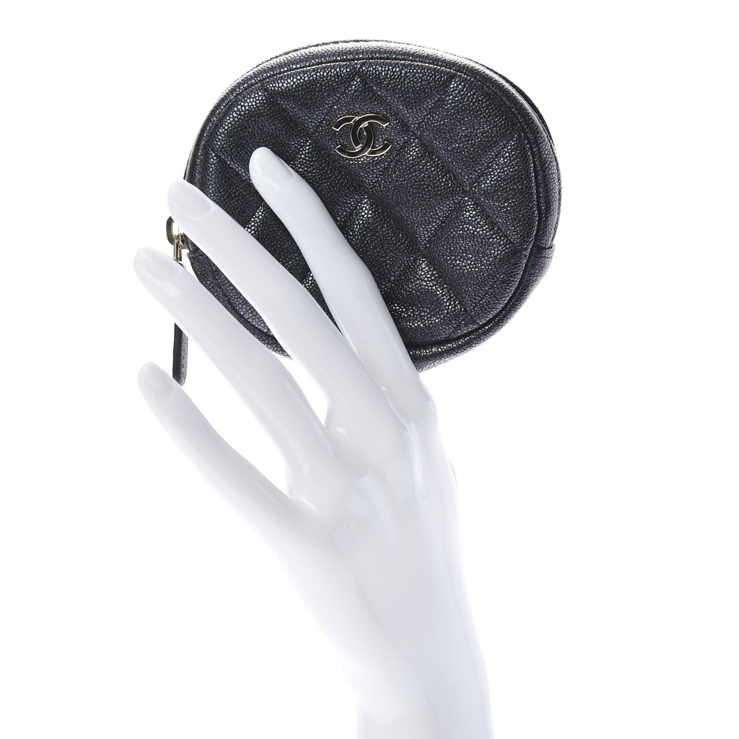 Iridescent Caviar Quilted Zip Around Classic Coin Purse Black