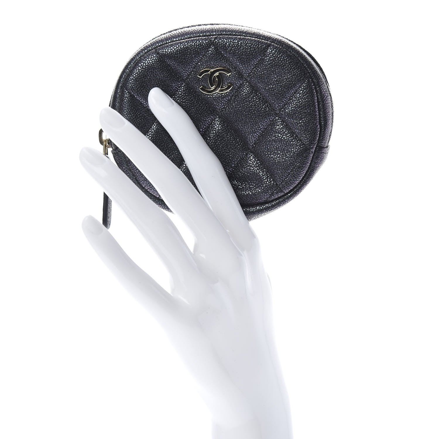 Chanel Iridescent Caviar Quilted Zip Around Classic Coin Purse Black 2 of 8