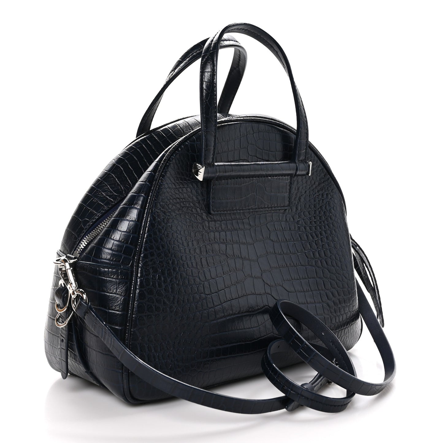 Calfskin Crocodile Embossed Small Varenne Bowling Bag Navy