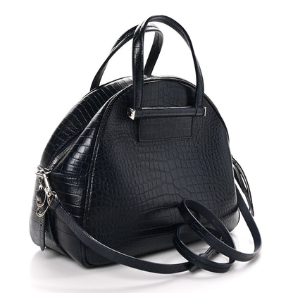 Jimmy Choo Calfskin Crocodile Embossed Small Varenne Bowling Bag Navy 3 of 9