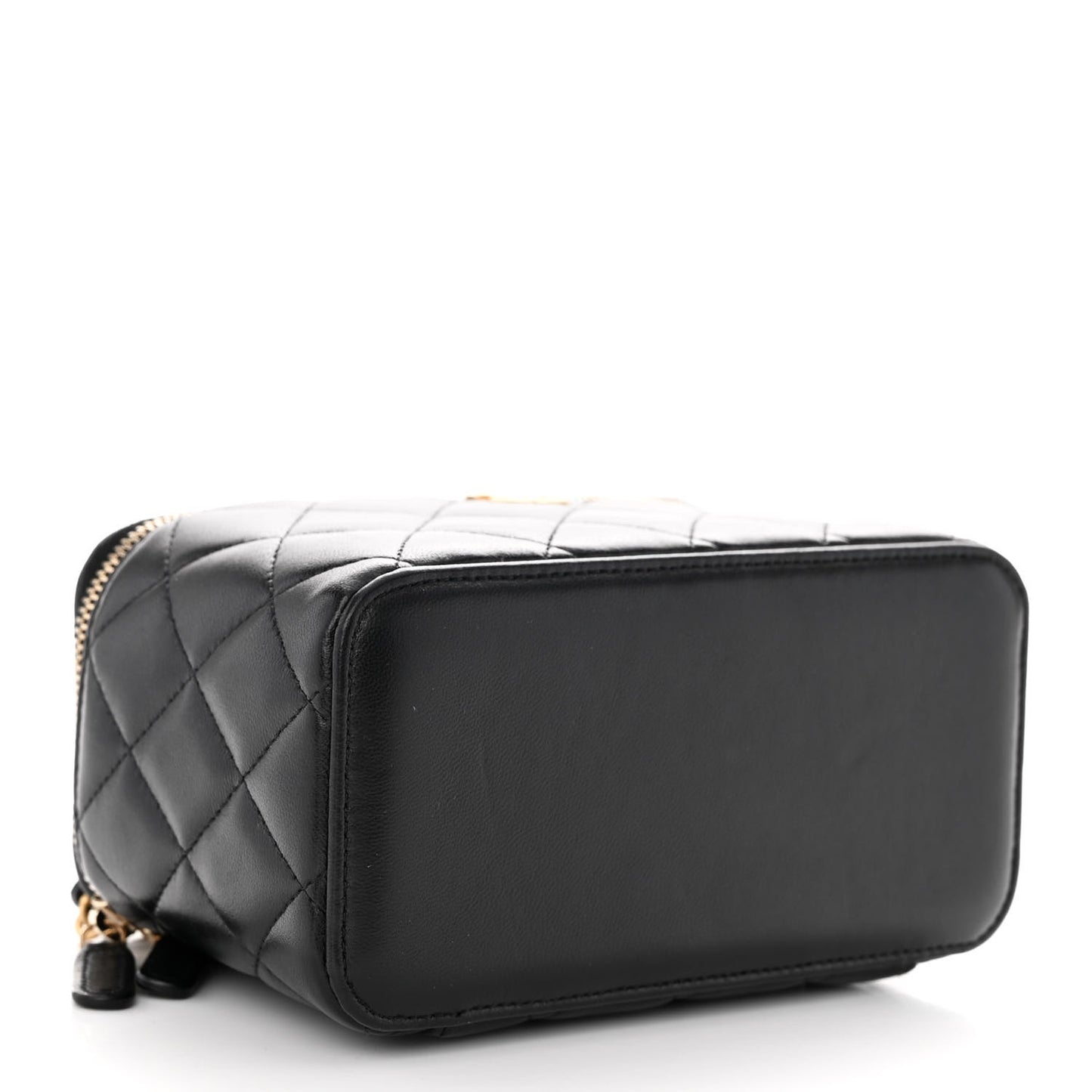 Lambskin Quilted Small Top Handle Vanity Case With Chain Black
