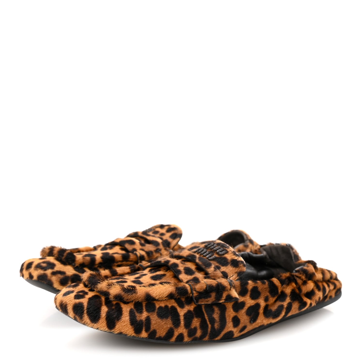 Miu Miu Ruches Animal Print Calf Hair Loafers 38 Honey 4 of 9