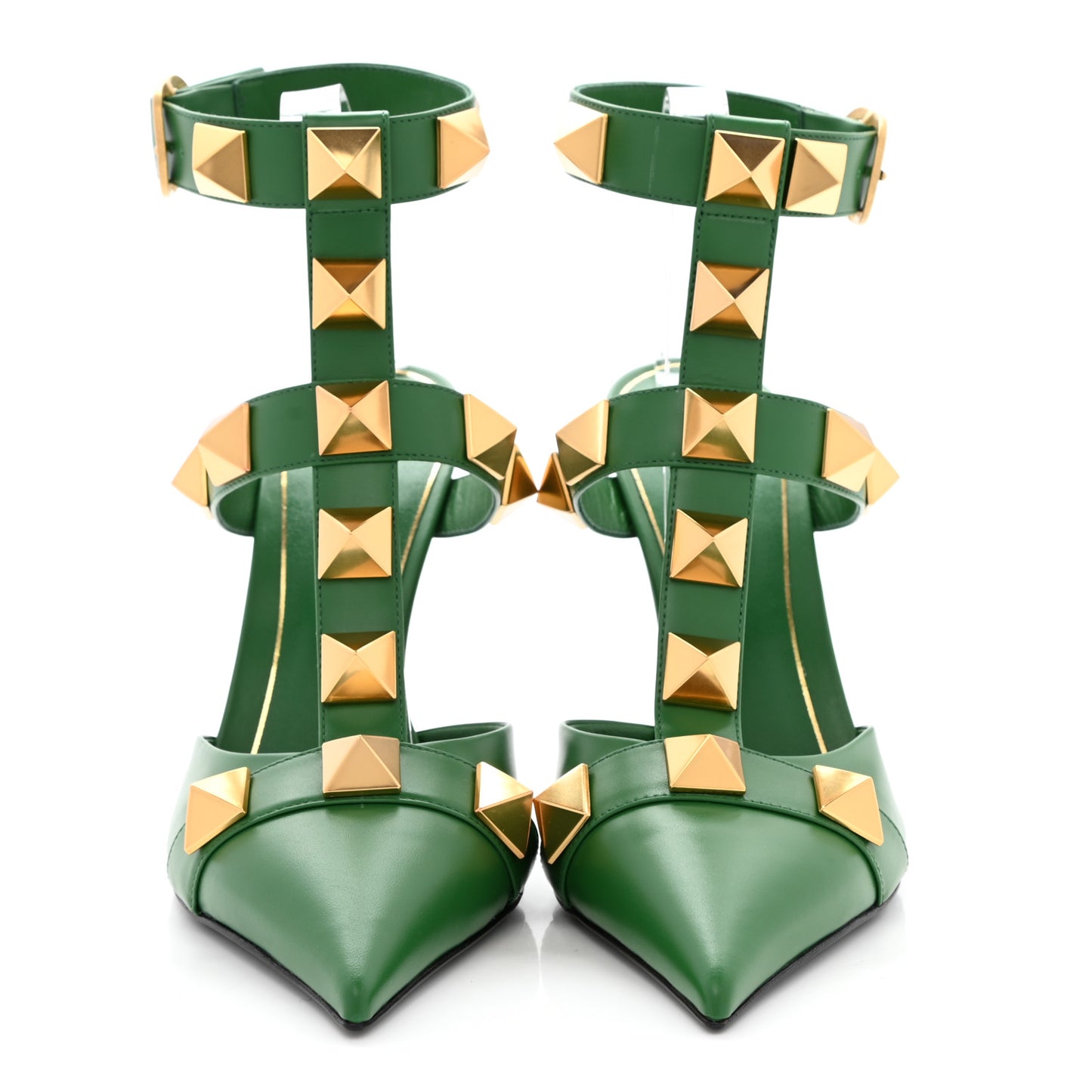 Calfskin Roman Stud Ankle Strap 100mm Pumps 40 Brilliant Green