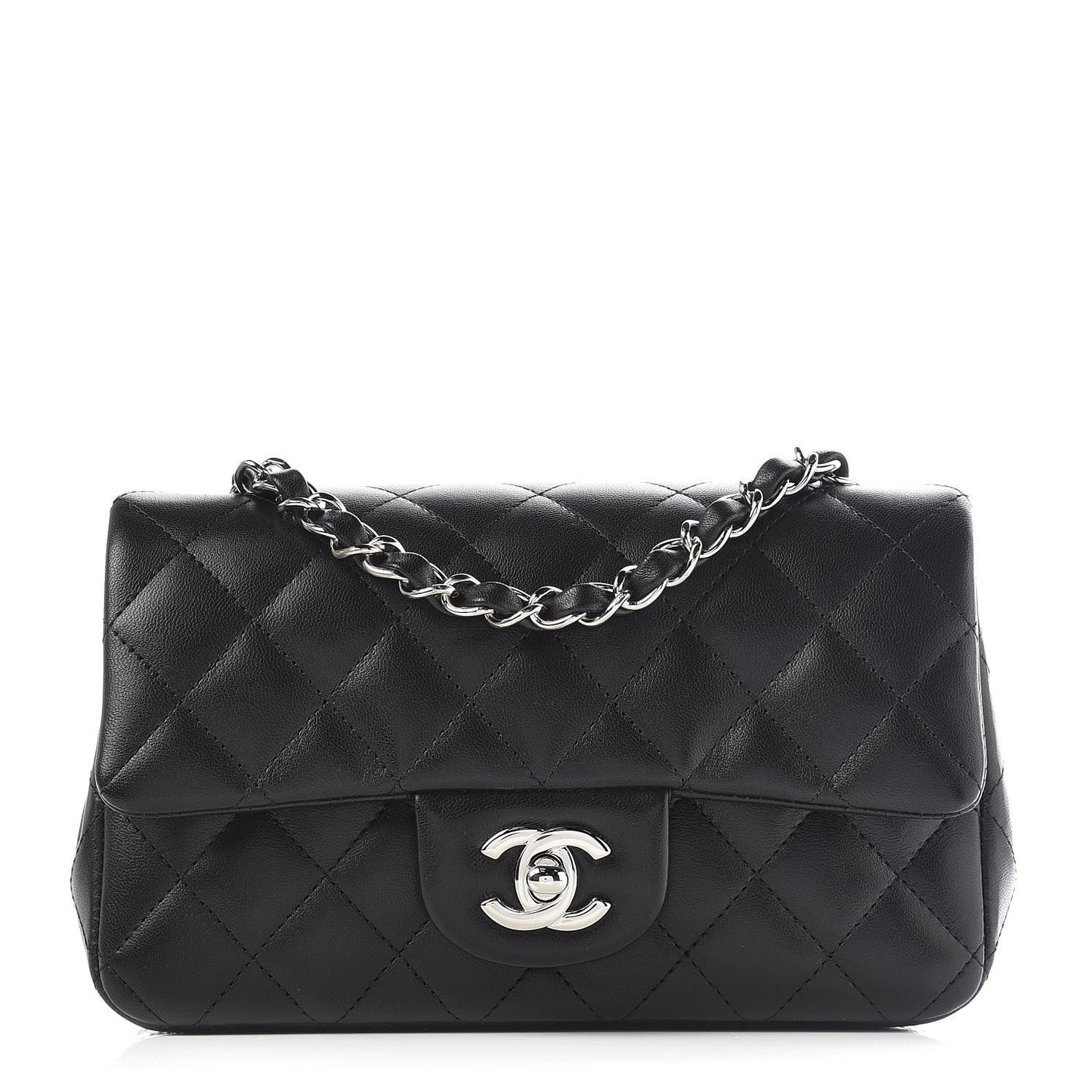 Lambskin Quilted Mini Rectangular Flap Black