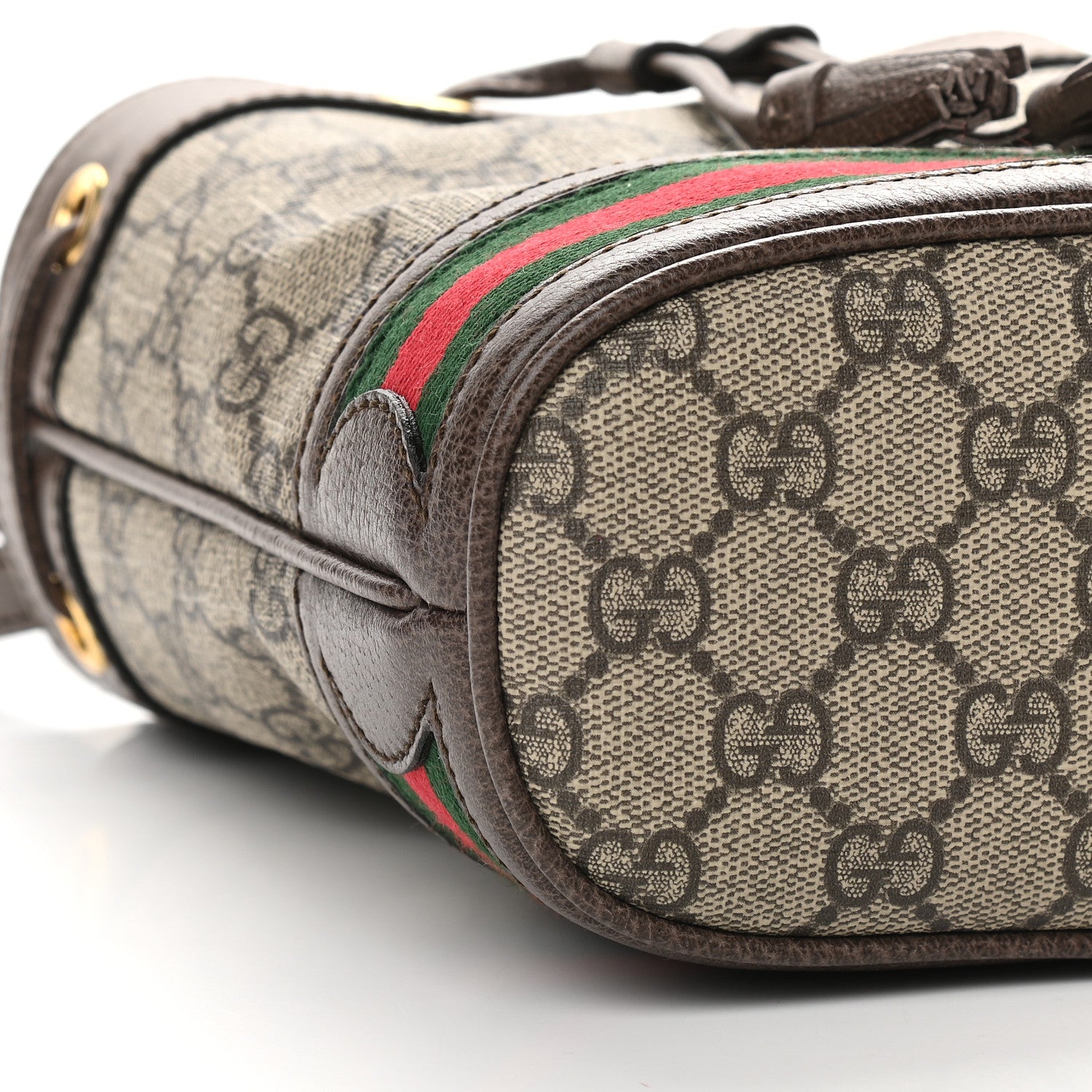 Gucci GG Supreme Monogram Web Mini Ophidia Bucket Bag Brown 8 of 9