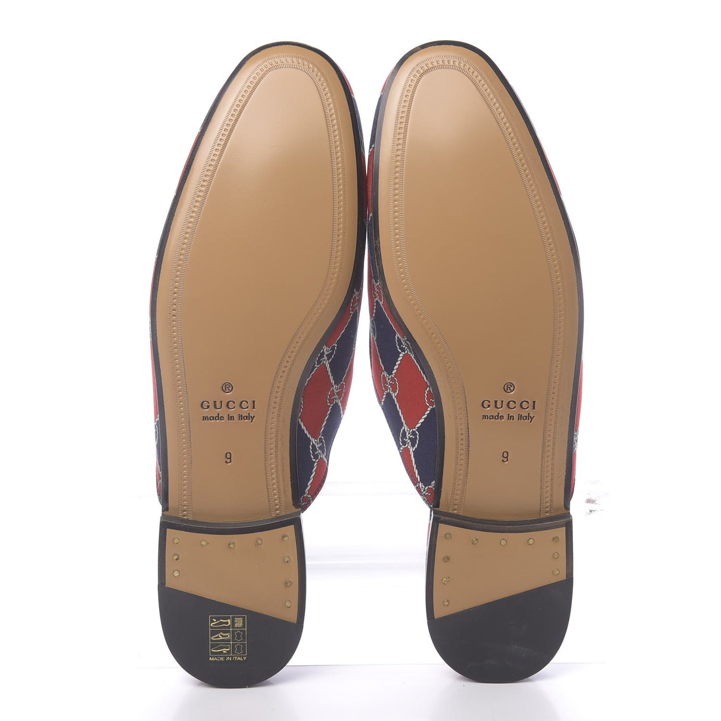 Mini GG Rhombus Chain Mens Princetown Slippers 9 Royal Bleuett Red