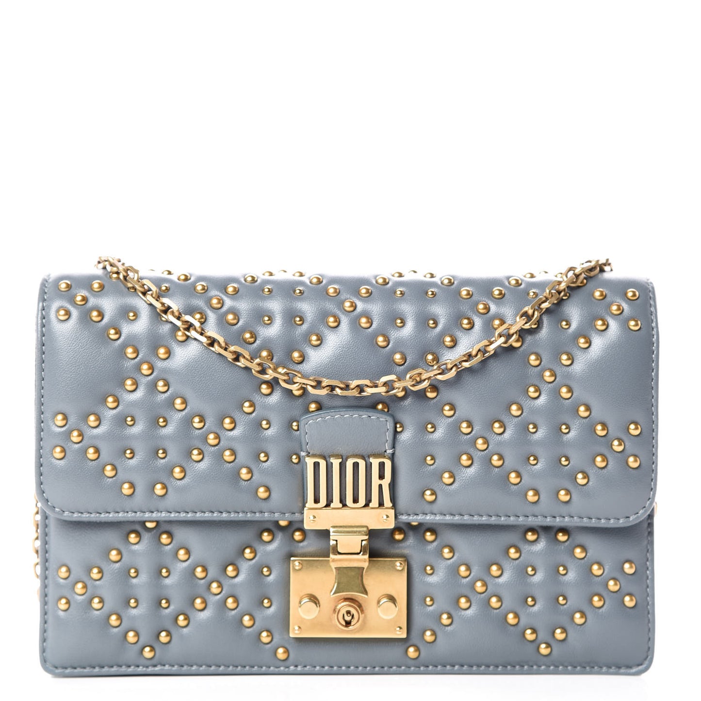 Lambskin Cannage Studded Dioraddict Wallet on Chain Clutch Grey Blue