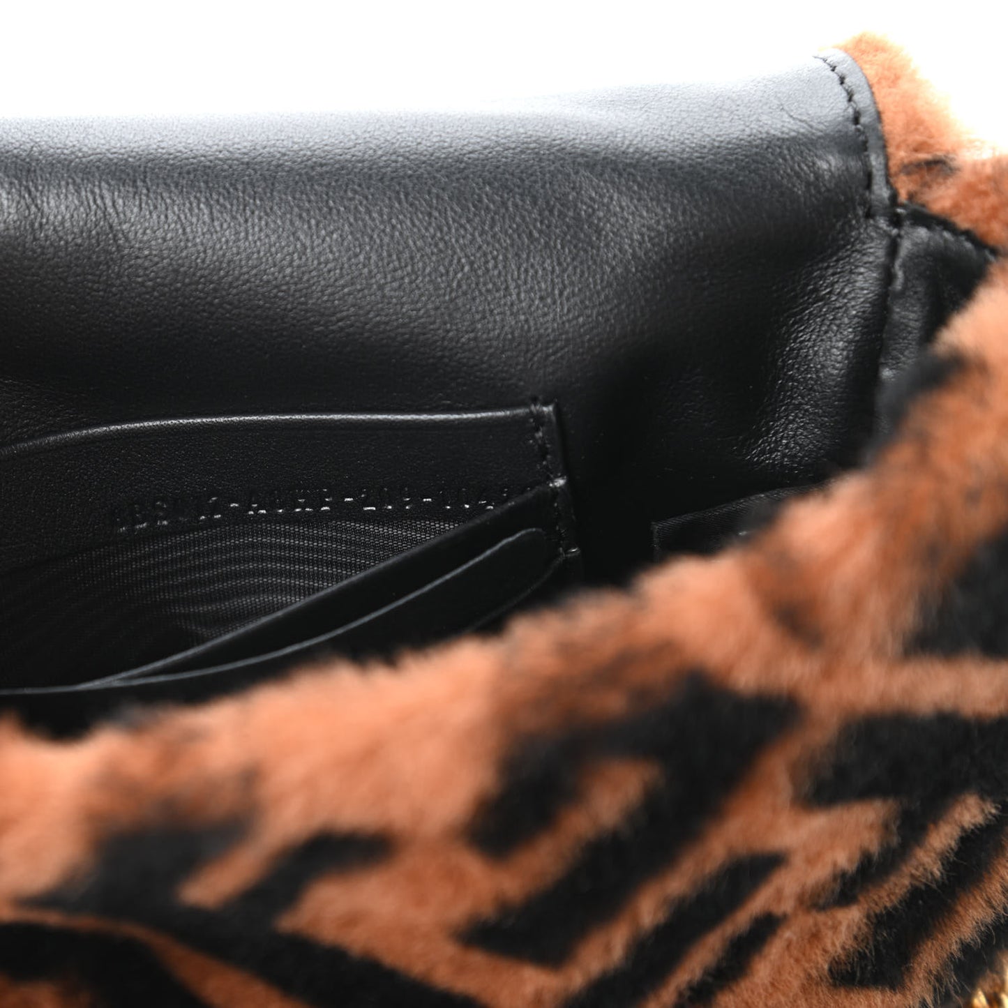 Shearling Vitello Dolce Macro FF 1974 Mini Baguette Tobacco Black