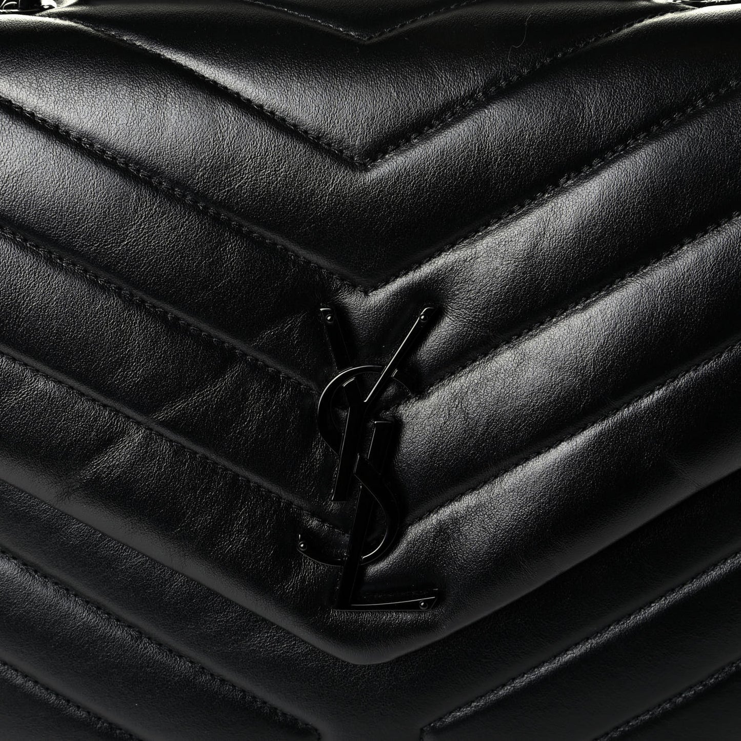 Calfskin Y Quilted Monogram Medium Loulou Chain Satchel Black