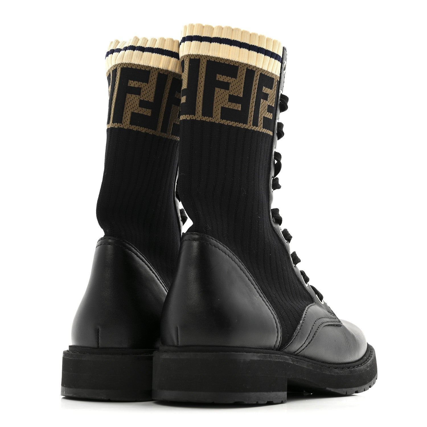 fetico フェティコ　革靴　36 Fendi Calfskin Stretch Fabric Rockoko Biker Boots 36 Tobacco Black