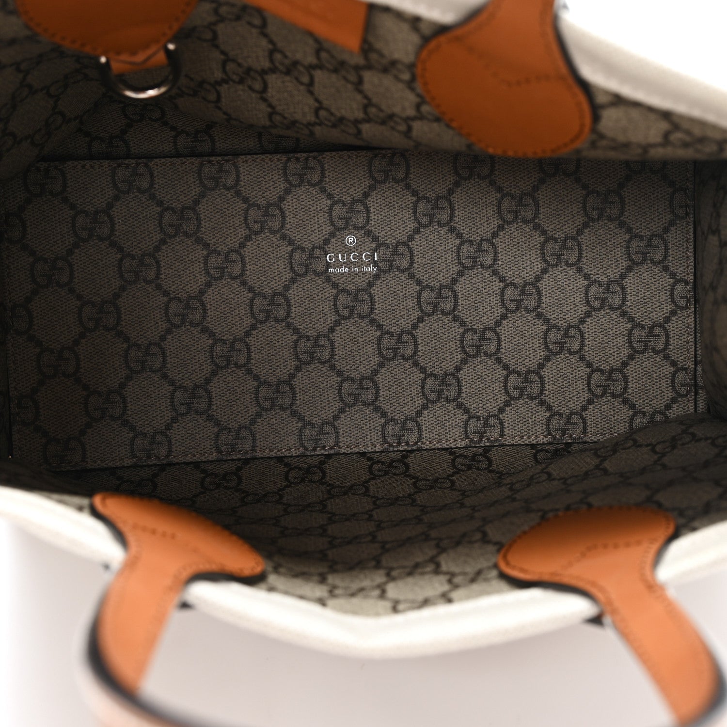 Gucci Canvas Calfskin Logo Print Medium Tote Bag Brown 6 of 11