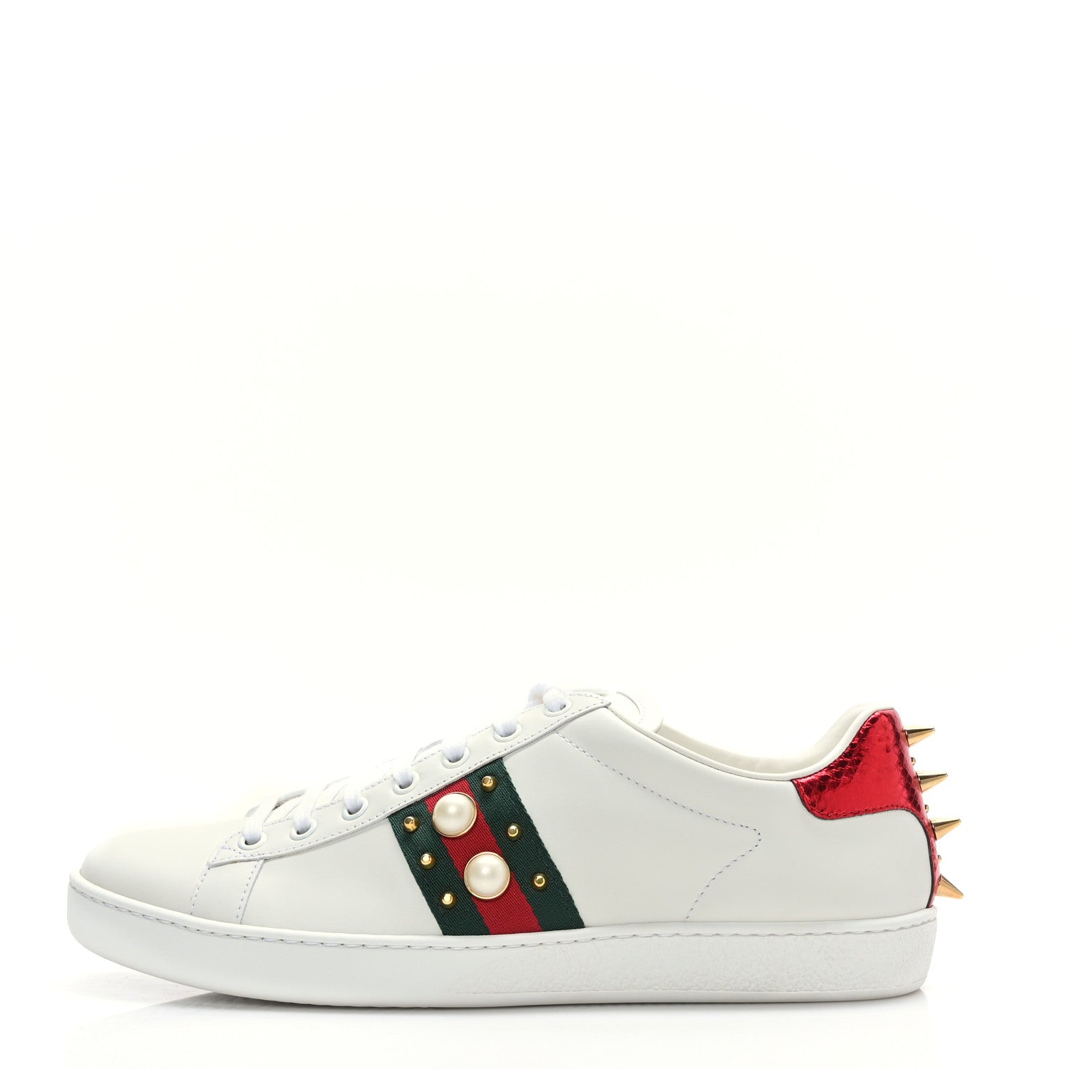 Gucci Calfskin Web Pearl Studded Womens Ace Sneakers 40 White 1 of 7