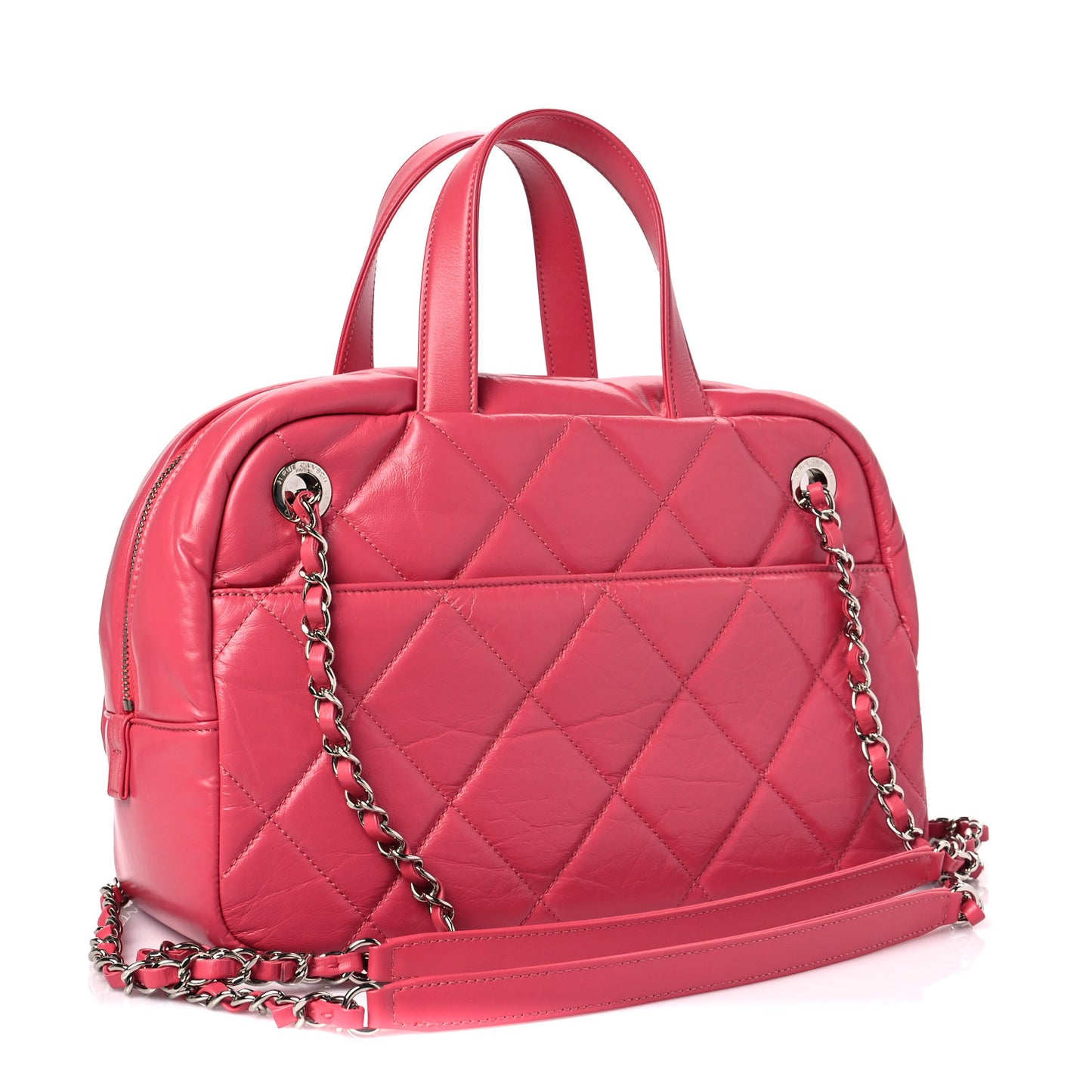 Aged Calfskin Quilted Small Express Bowling Bag Pink