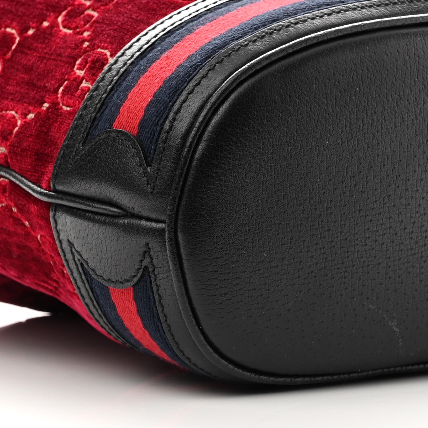 Gucci Velvet GG Monogram Web Bucket Bag Red Cipria Black 9 of 11